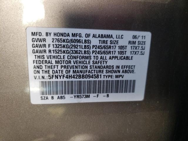 Photo 9 VIN: 5FNYF4H42BB094581 - HONDA PILOT EX 