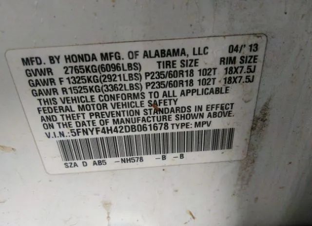 Photo 8 VIN: 5FNYF4H42DB061678 - HONDA PILOT 