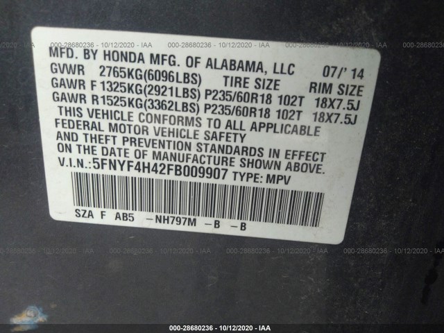 Photo 8 VIN: 5FNYF4H42FB009907 - HONDA PILOT 