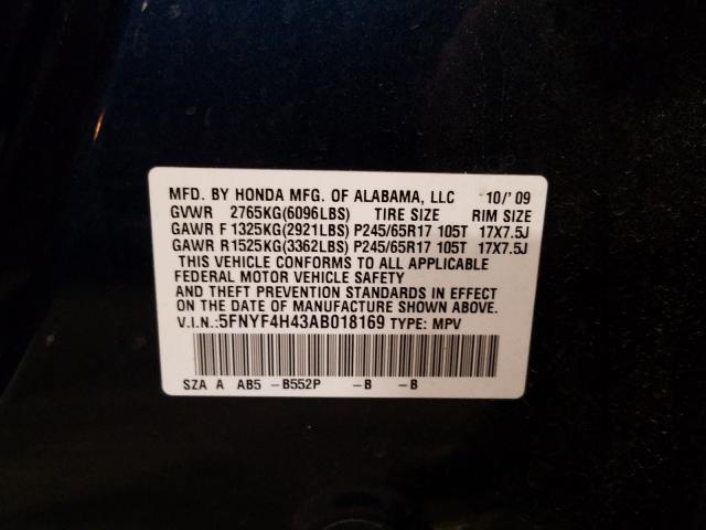 Photo 9 VIN: 5FNYF4H43AB018169 - HONDA PILOT EX 