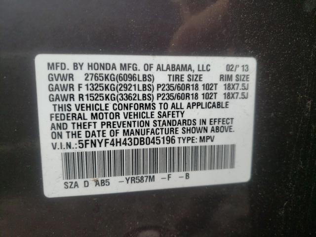 Photo 9 VIN: 5FNYF4H43DB045196 - HONDA PILOT EX 