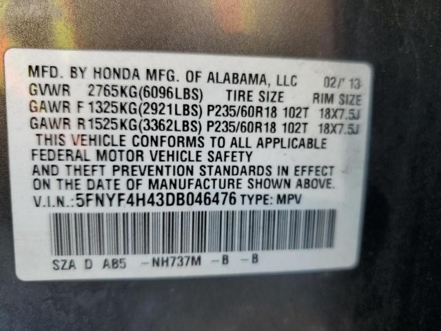 Photo 13 VIN: 5FNYF4H43DB046476 - HONDA PILOT 