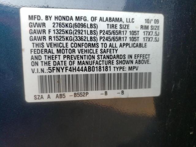 Photo 9 VIN: 5FNYF4H44AB018181 - HONDA PILOT EX 