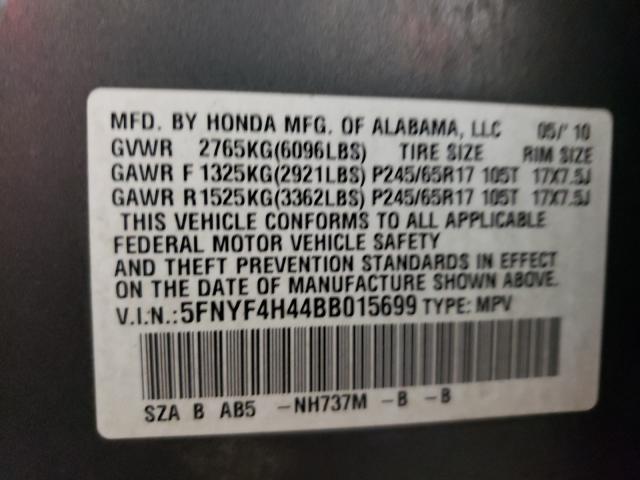 Photo 9 VIN: 5FNYF4H44BB015699 - HONDA PILOT EX 