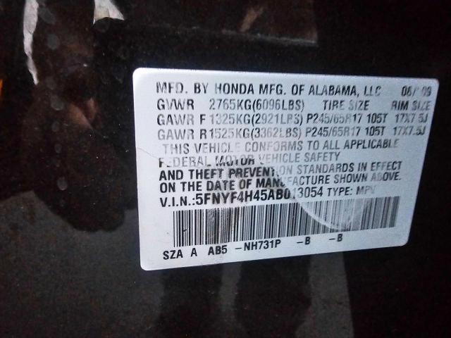 Photo 9 VIN: 5FNYF4H45AB013054 - HONDA PILOT EX 