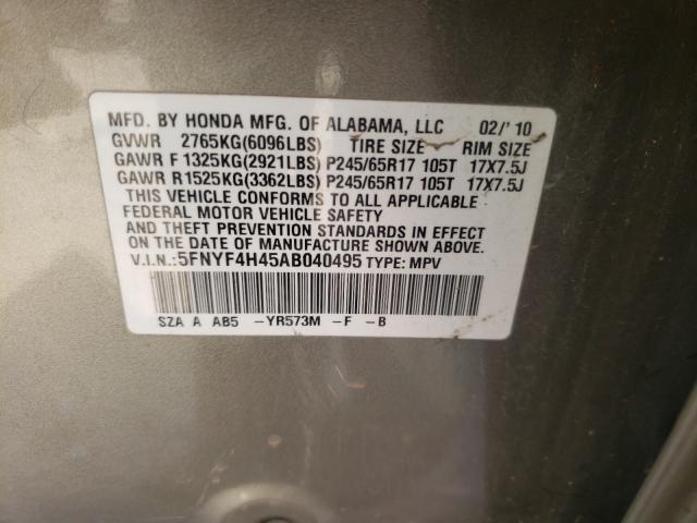 Photo 9 VIN: 5FNYF4H45AB040495 - HONDA PILOT EX 