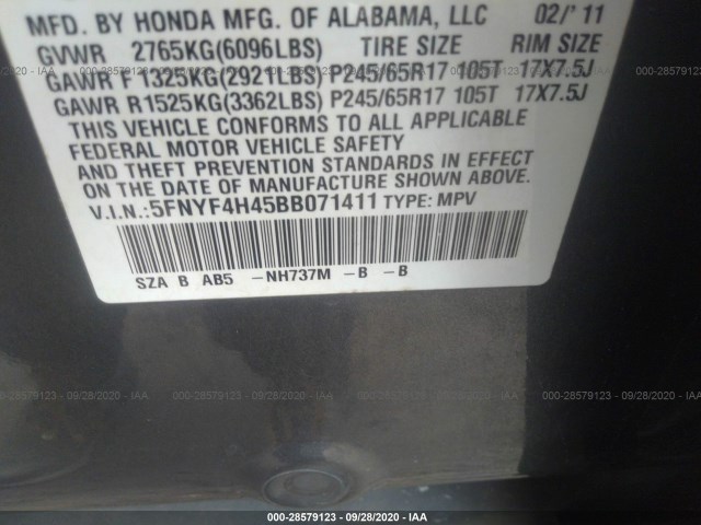 Photo 8 VIN: 5FNYF4H45BB071411 - HONDA PILOT 