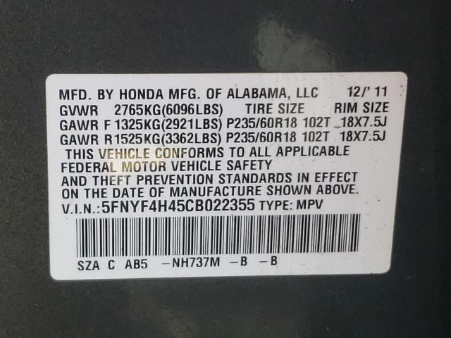 Photo 9 VIN: 5FNYF4H45CB022355 - HONDA PILOT EX 