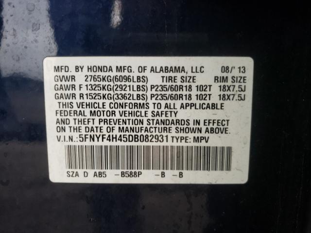 Photo 9 VIN: 5FNYF4H45DB082931 - HONDA PILOT EX 