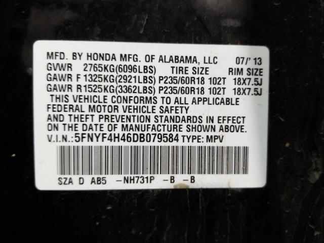 Photo 9 VIN: 5FNYF4H46DB079584 - HONDA PILOT 