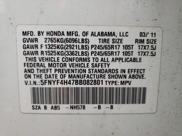 Photo 9 VIN: 5FNYF4H47BB082801 - HONDA PILOT EX 