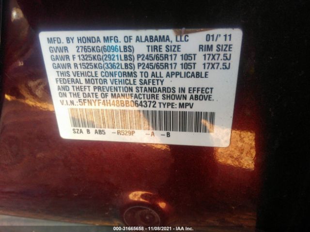 Photo 8 VIN: 5FNYF4H48BB064372 - HONDA PILOT 