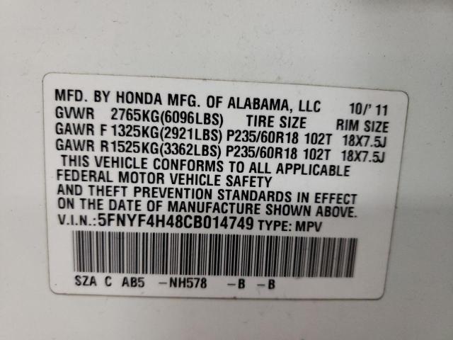 Photo 9 VIN: 5FNYF4H48CB014749 - HONDA PILOT EX 