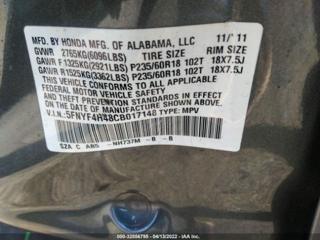 Photo 8 VIN: 5FNYF4H48CB017148 - HONDA PILOT 