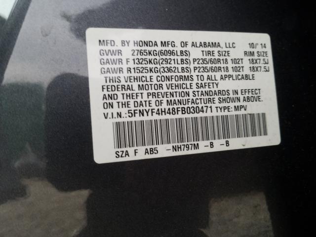 Photo 9 VIN: 5FNYF4H48FB030471 - HONDA PILOT EX 