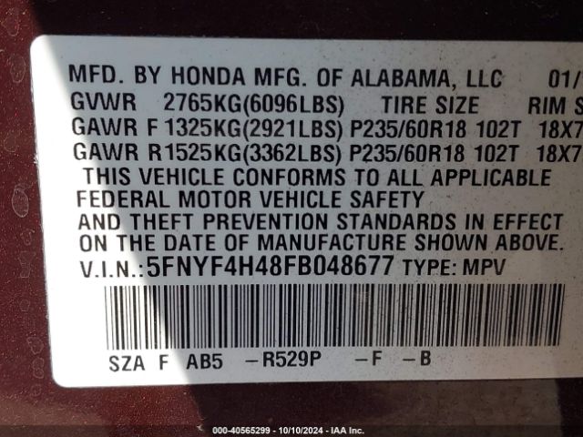 Photo 8 VIN: 5FNYF4H48FB048677 - HONDA PILOT 