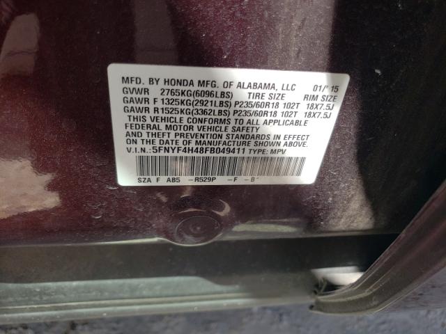 Photo 9 VIN: 5FNYF4H48FB049411 - HONDA PILOT EX 