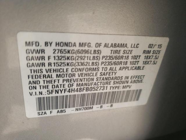 Photo 9 VIN: 5FNYF4H48FB052731 - HONDA PILOT EX 