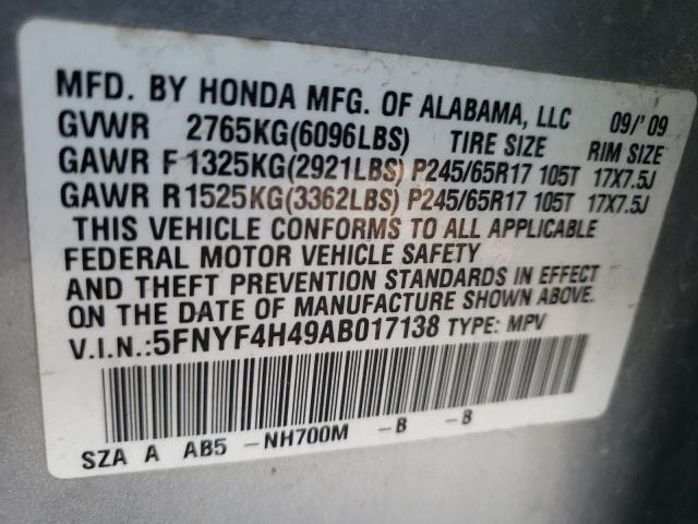 Photo 9 VIN: 5FNYF4H49AB017138 - HONDA PILOT EX 