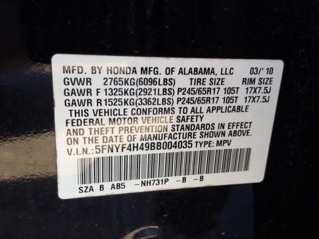 Photo 9 VIN: 5FNYF4H49BB004035 - HONDA PILOT EX 