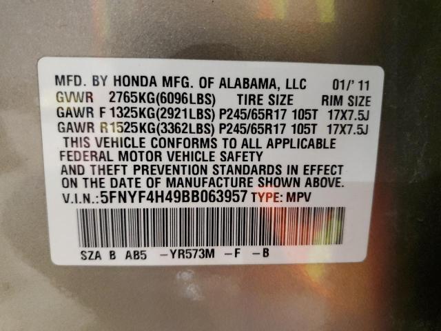 Photo 12 VIN: 5FNYF4H49BB063957 - HONDA PILOT EX 