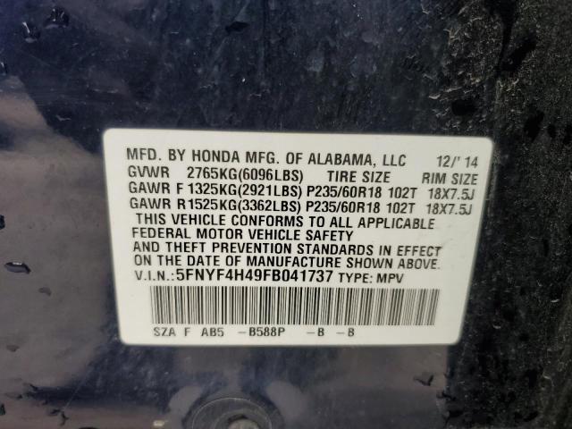 Photo 12 VIN: 5FNYF4H49FB041737 - HONDA PILOT 