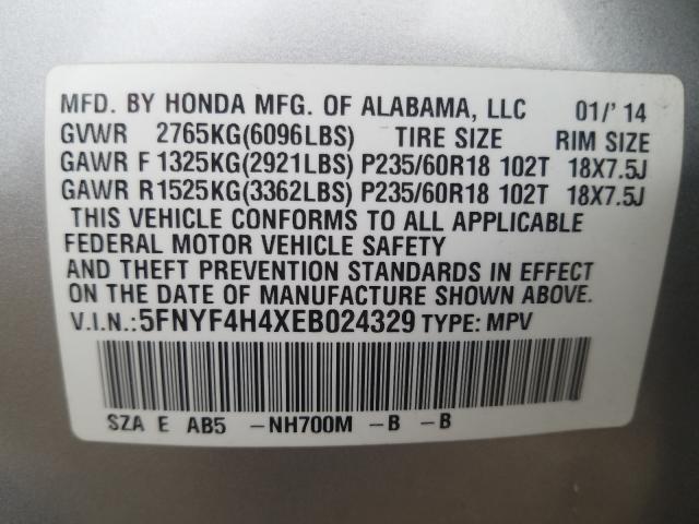 Photo 9 VIN: 5FNYF4H4XEB024329 - HONDA PILOT EX 