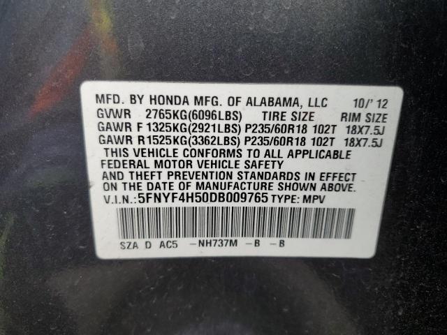 Photo 12 VIN: 5FNYF4H50DB009765 - HONDA PILOT 