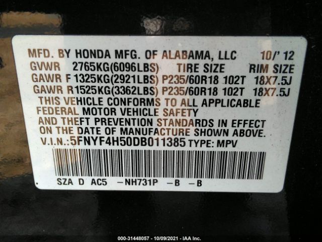 Photo 8 VIN: 5FNYF4H50DB011385 - HONDA PILOT 