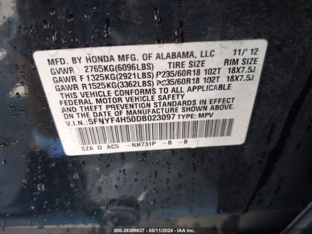 Photo 8 VIN: 5FNYF4H50DB023097 - HONDA PILOT 