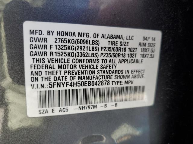 Photo 12 VIN: 5FNYF4H50EB042878 - HONDA PILOT EXL 