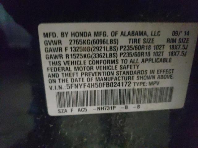 Photo 12 VIN: 5FNYF4H50FB024172 - HONDA PILOT 