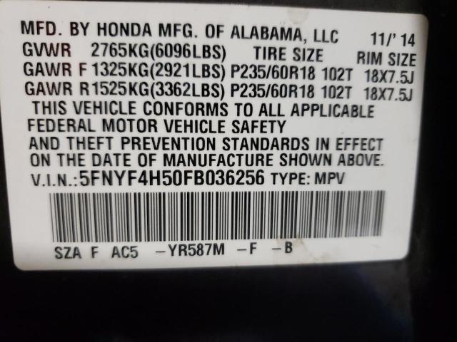 Photo 9 VIN: 5FNYF4H50FB036256 - HONDA PILOT EXL 