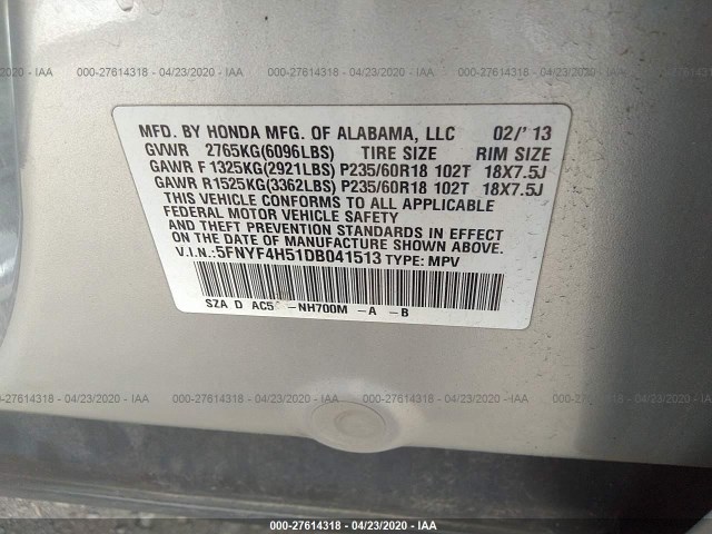 Photo 8 VIN: 5FNYF4H51DB041513 - HONDA PILOT 