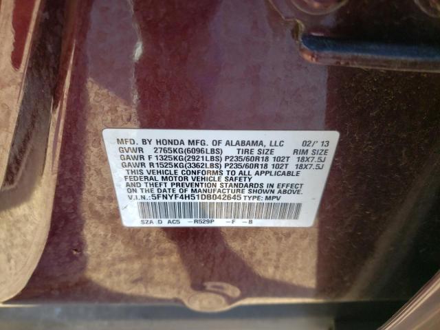 Photo 11 VIN: 5FNYF4H51DB042645 - HONDA PILOT 