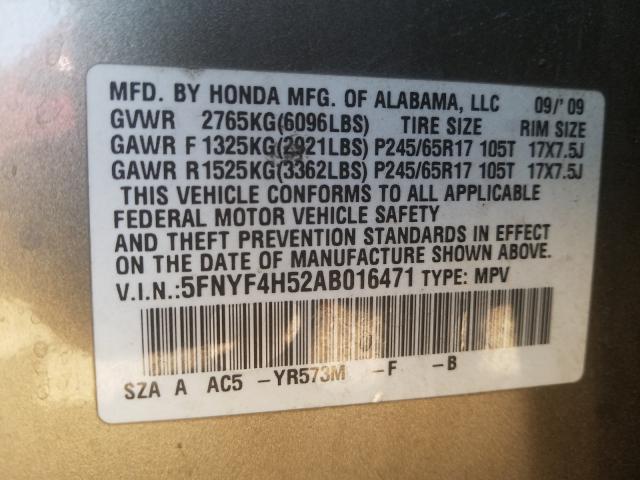 Photo 9 VIN: 5FNYF4H52AB016471 - HONDA PILOT EXL 