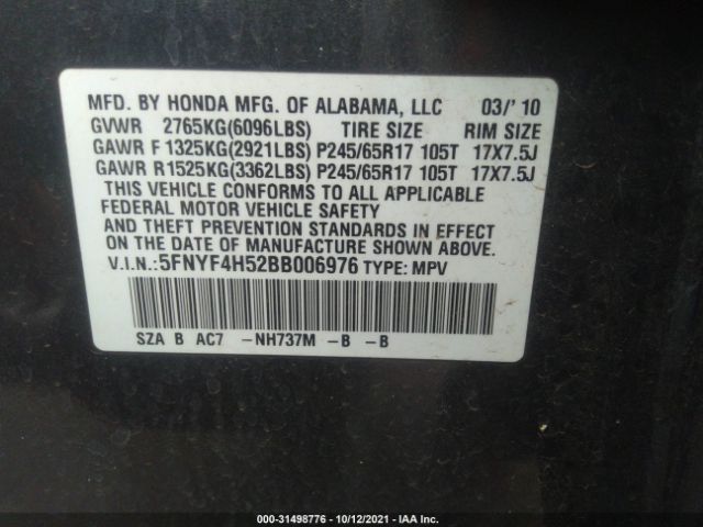 Photo 8 VIN: 5FNYF4H52BB006976 - HONDA PILOT 