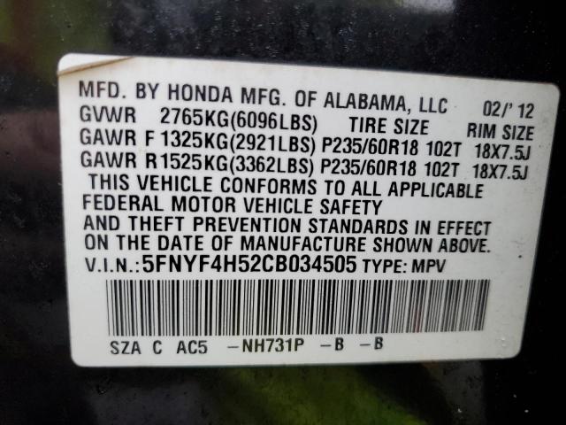 Photo 12 VIN: 5FNYF4H52CB034505 - HONDA PILOT 