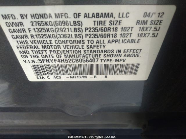 Photo 8 VIN: 5FNYF4H52CB056407 - HONDA PILOT 