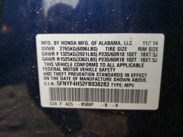 Photo 9 VIN: 5FNYF4H52FB038283 - HONDA PILOT EXL 