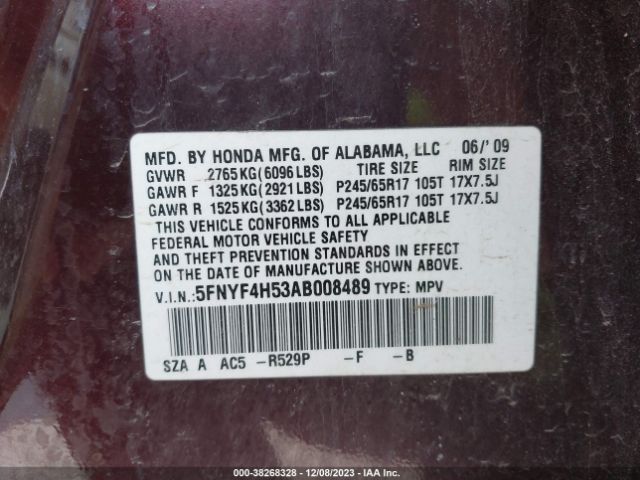 Photo 8 VIN: 5FNYF4H53AB008489 - HONDA PILOT 