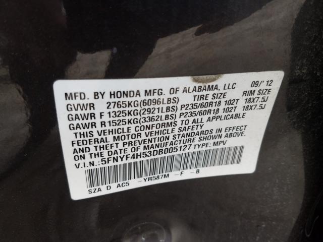 Photo 9 VIN: 5FNYF4H53DB005127 - HONDA PILOT EXL 