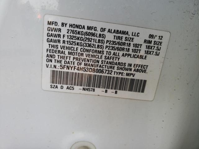 Photo 9 VIN: 5FNYF4H53DB006732 - HONDA PILOT EXL 