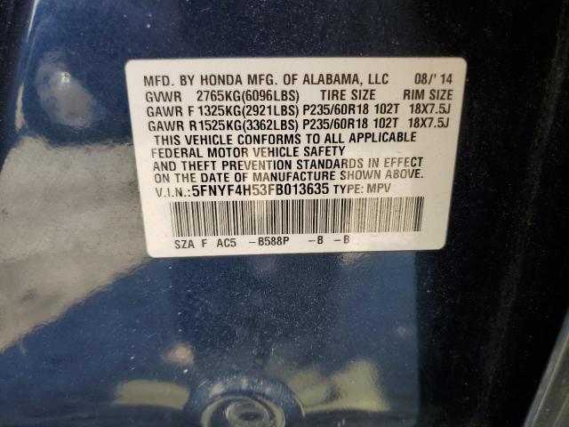 Photo 13 VIN: 5FNYF4H53FB013635 - HONDA PILOT EXL 