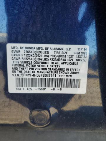 Photo 12 VIN: 5FNYF4H53FB037191 - HONDA PILOT EXL 