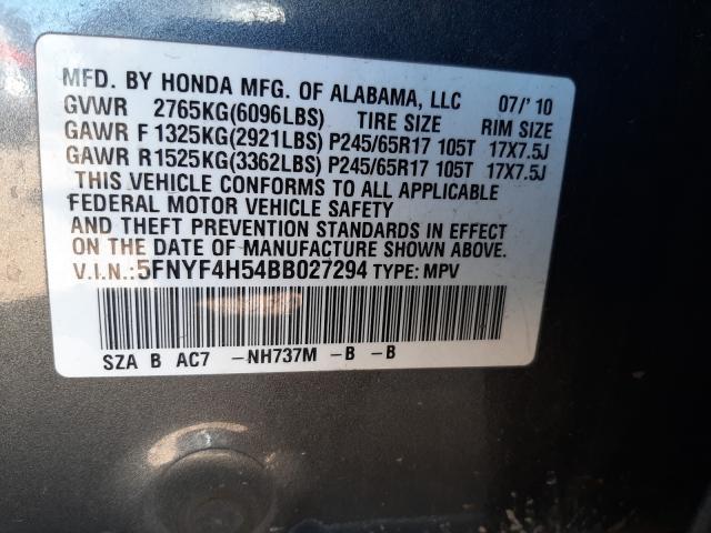 Photo 9 VIN: 5FNYF4H54BB027294 - HONDA PILOT EXL 