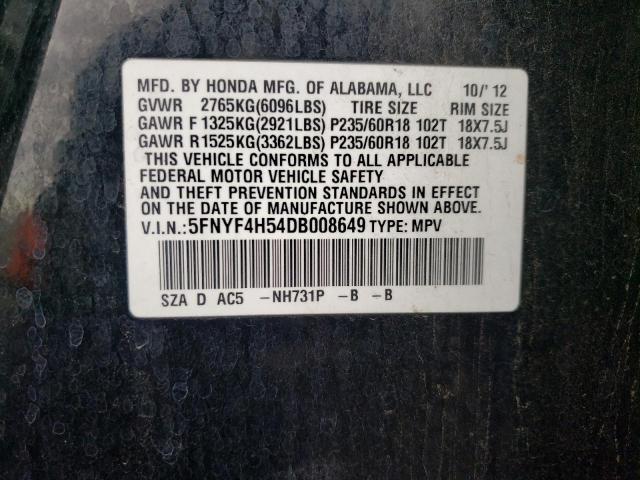 Photo 9 VIN: 5FNYF4H54DB008649 - HONDA PILOT EXL 