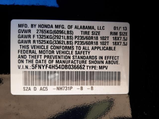 Photo 9 VIN: 5FNYF4H54DB036662 - HONDA PILOT EXL 