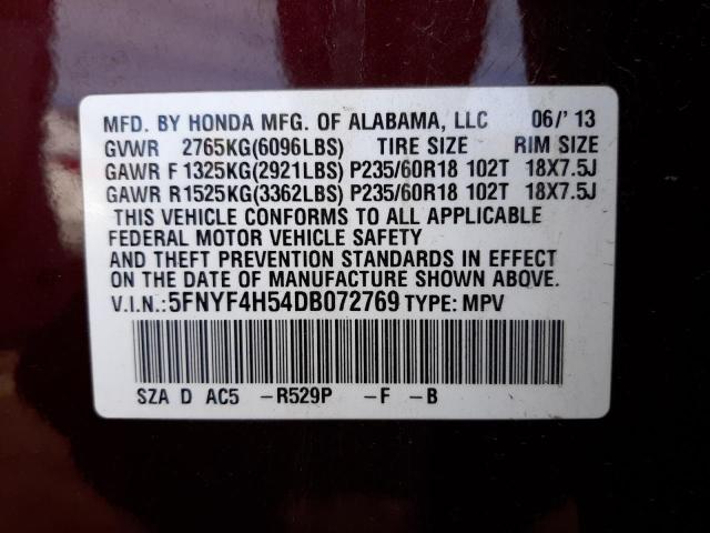 Photo 9 VIN: 5FNYF4H54DB072769 - HONDA PILOT EXL 