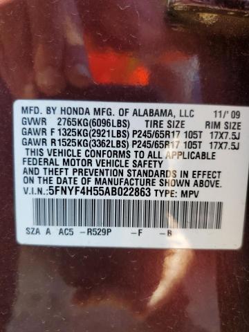 Photo 9 VIN: 5FNYF4H55AB022863 - HONDA PILOT EXL 